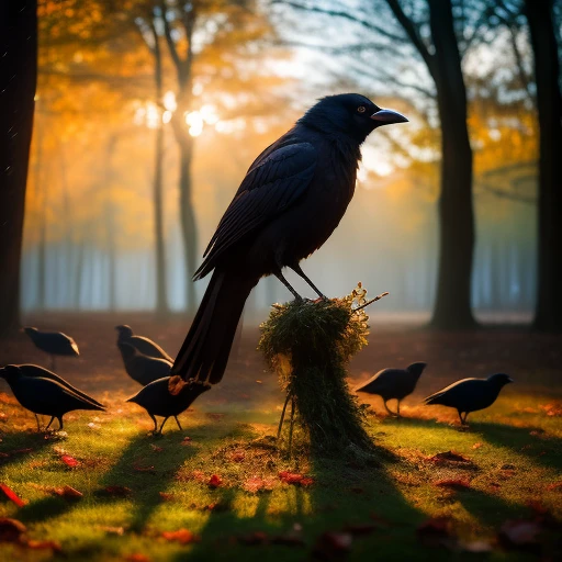 murder of crows gather in a circle, deat...